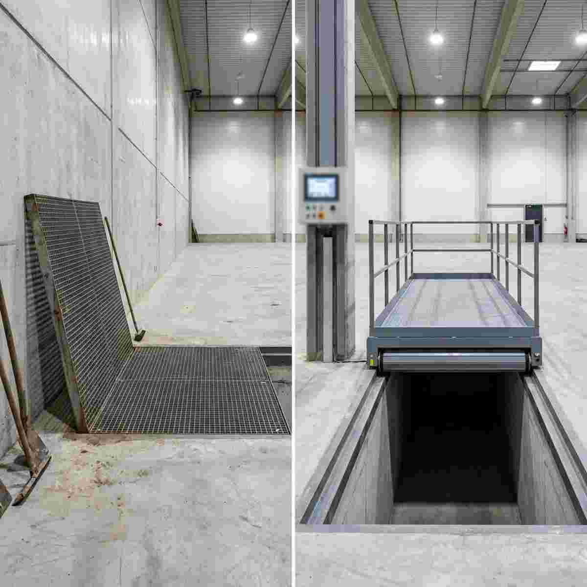 Vergleich einer einfachen Grubenabdeckung mit einem robusten Rollabdeckungssystem mit Plattform